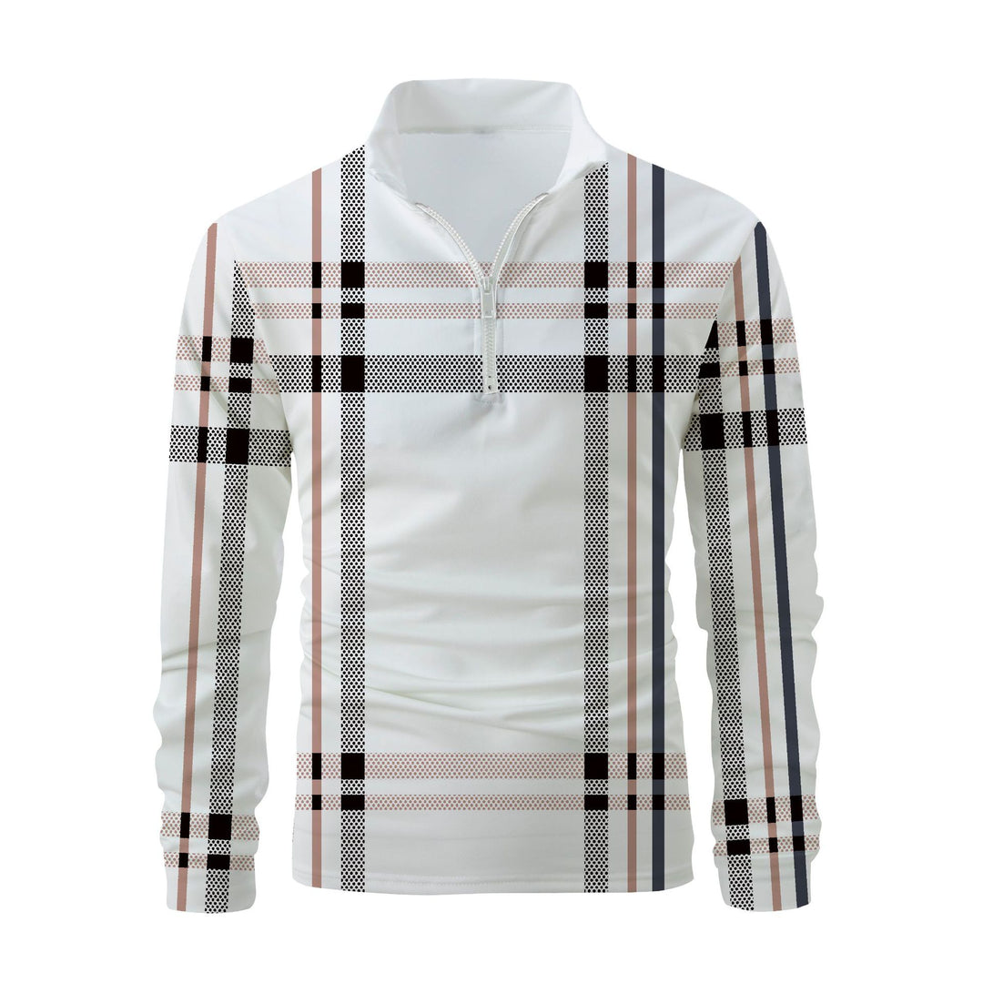 Herren modisches Langarmshirt mit modernem Zip-Kragen und auffälligem Karomuster Echoarchiv
