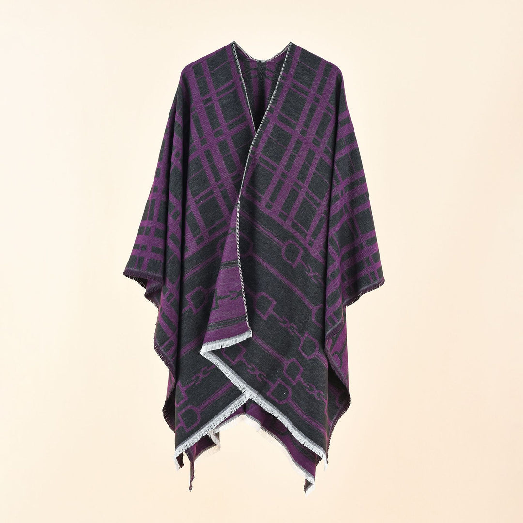 Damen Jacquard-Umhang mit Steigbügel‑Motiv und Fransensaum Echo Archiv