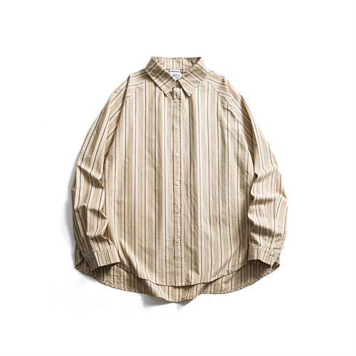 Unisex Oversize-Longline Hemd mit vertikalem Streifenmuster und gerundetem Saum Echo Archiv