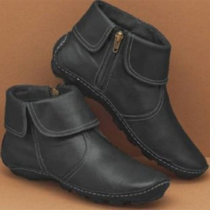 Damen nan knöchelhohe Lederoptik-Stiefelette mit umlegbarer Manschette und seitlichem Reißverschluss Echo Archiv