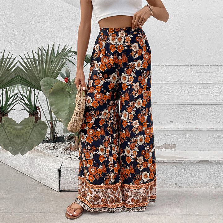 Damen Hochtaillierte weite Palazzohose mit floralem Alloverprint und Eingrifftaschen Echoarchiv