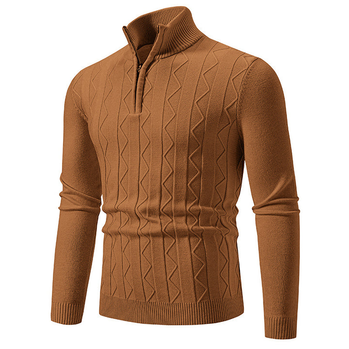 Herren Slim-Fit Halbzip-Strickpullover mit Mockneck, Zopfmuster und gerippten Bündchen Echo Archiv