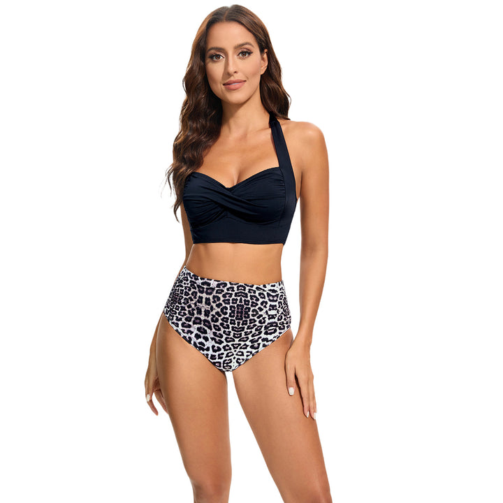 Damen Hochtailliertes Bikini-Set mit gepolstertem Top und Leopardendesign Echo Archiv