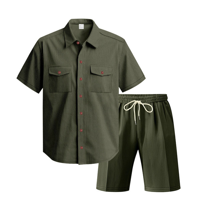 Herren Kurzarm-Hemd und Shorts Set mit praktischen Taschen und bequemer Passform Echoarchiv