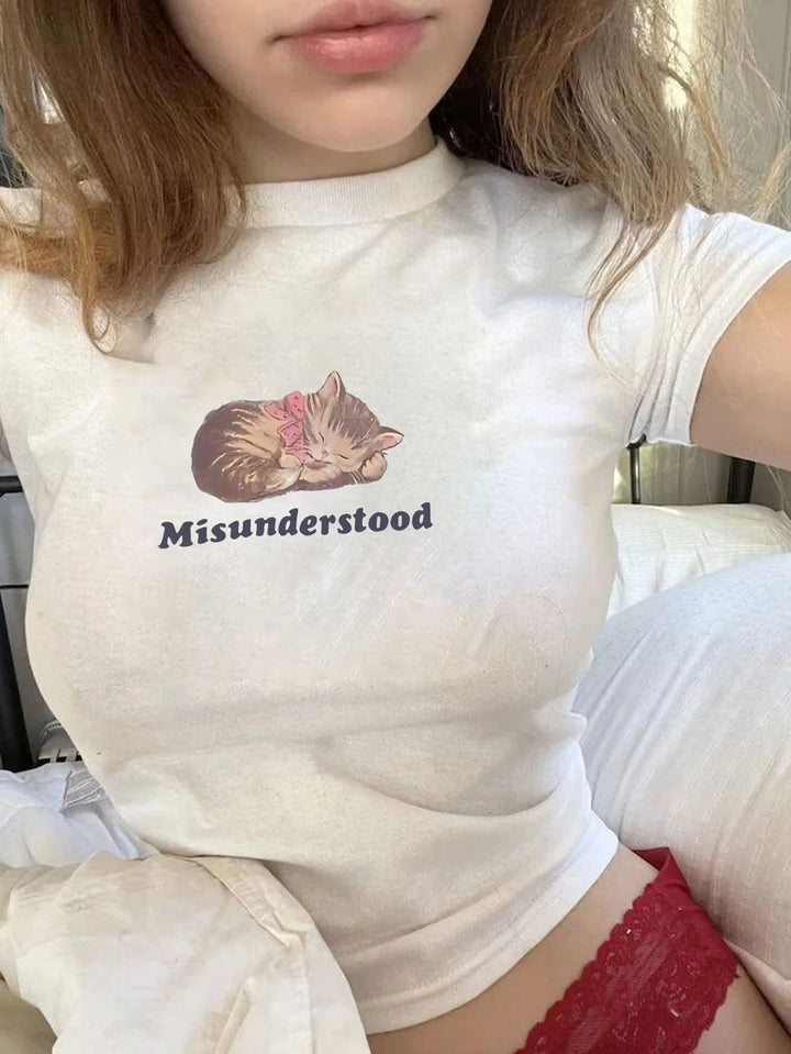 Damen T-Shirt mit künstlerischem Katzenmotiv Echo Archiv