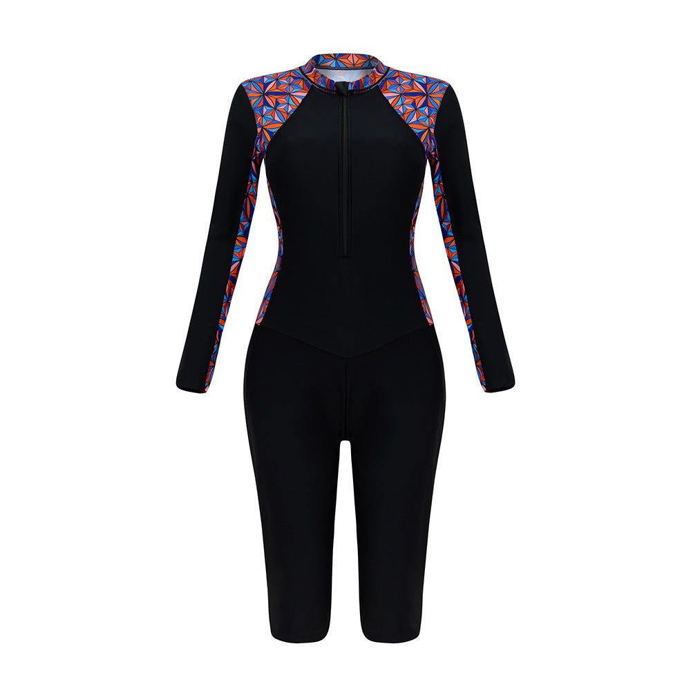 Damen Sportlicher Langarm-Neoprenanzug mit lebhaftem Blumenmuster – Élanora