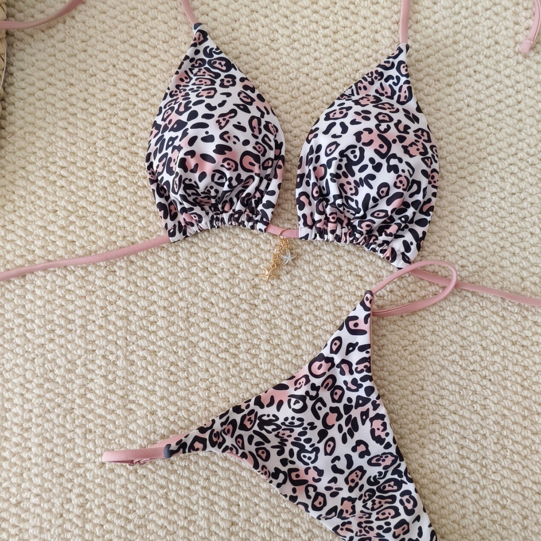Damen Triangel-Bikini mit animalischem Muster und modischen Schnürdetails Echo Archiv