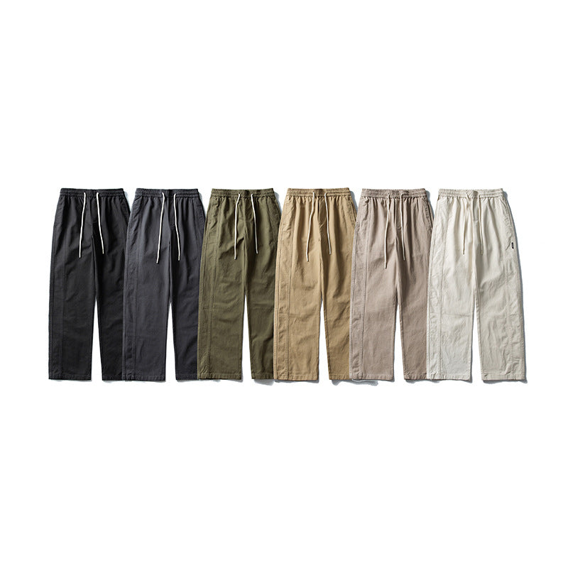 Herren Locker geschnittene Baumwoll-Canvas-Hose mit Tunnelzugbund, geradem Bein und Ziernaht-Details Echo Archiv