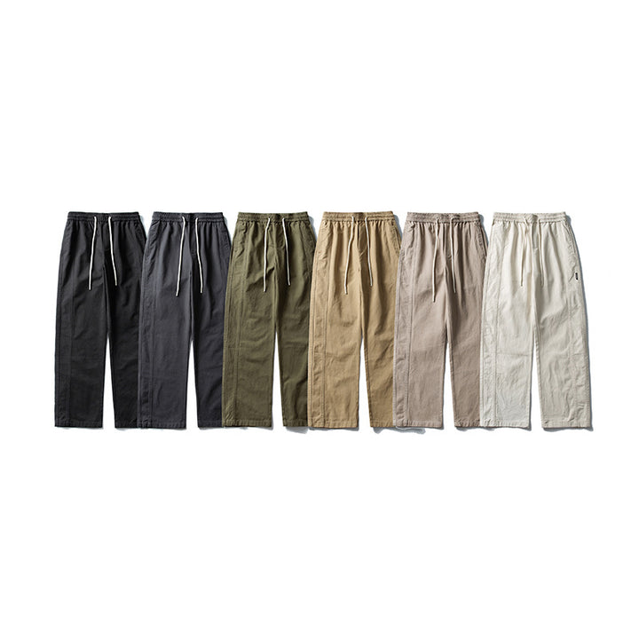 Herren Locker geschnittene Baumwoll-Canvas-Hose mit Tunnelzugbund, geradem Bein und Ziernaht-Details Echo Archiv