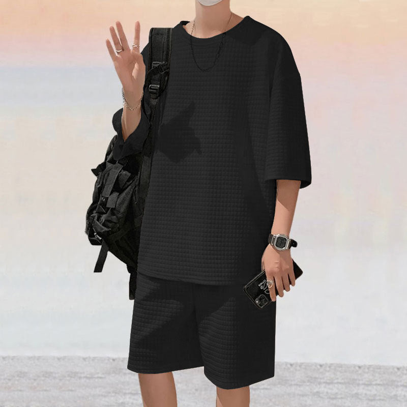 Herren oversized Freizeitsatz mit strukturiertem Oberteil und Shorts Echoarchiv