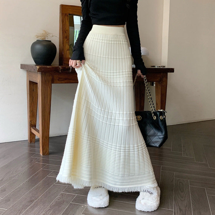 Damen Eleganter Plissee-Maxirock mit Fransen Echo Archiv