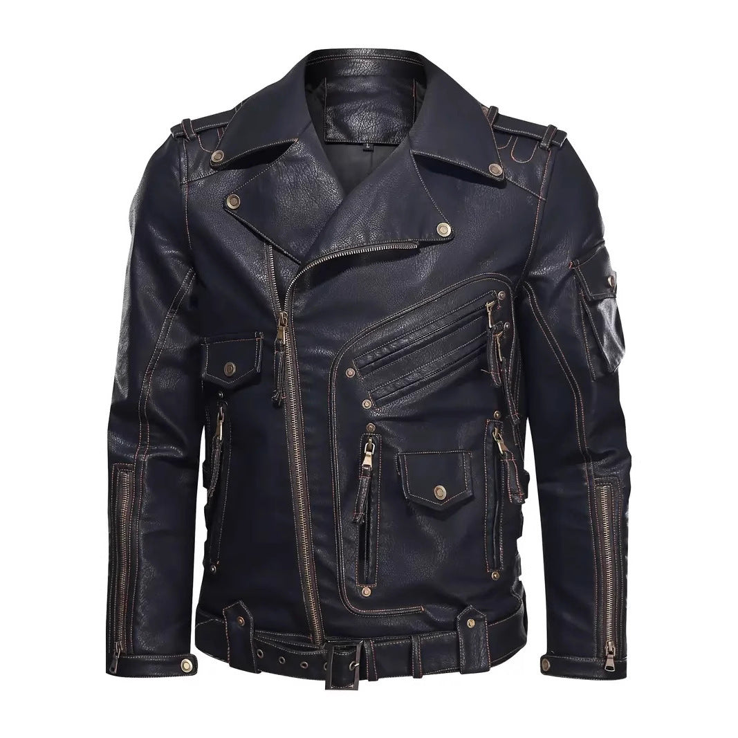 Herren stylische Bikerjacke mit mehreren Reißverschlusstaschen und Gürteldetail Echoarchiv