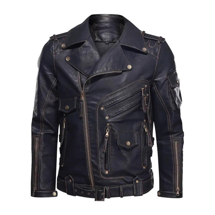 Herren stylische Bikerjacke mit mehreren Reißverschlusstaschen und Gürteldetail Echoarchiv