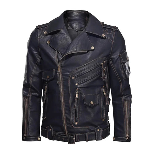 Herren stylische Bikerjacke mit mehreren Reißverschlusstaschen und Gürteldetail Echoarchiv