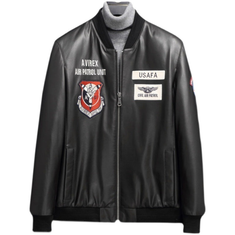 Herren Modische Kunstlederjacke mit kreativen Applikationen Echoarchiv