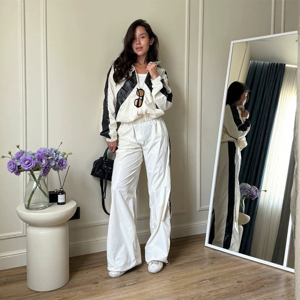 Damen Sportives Nylon-Set mit Boxy-Zipjacke und High‑Waist Jogger Echoarchiv