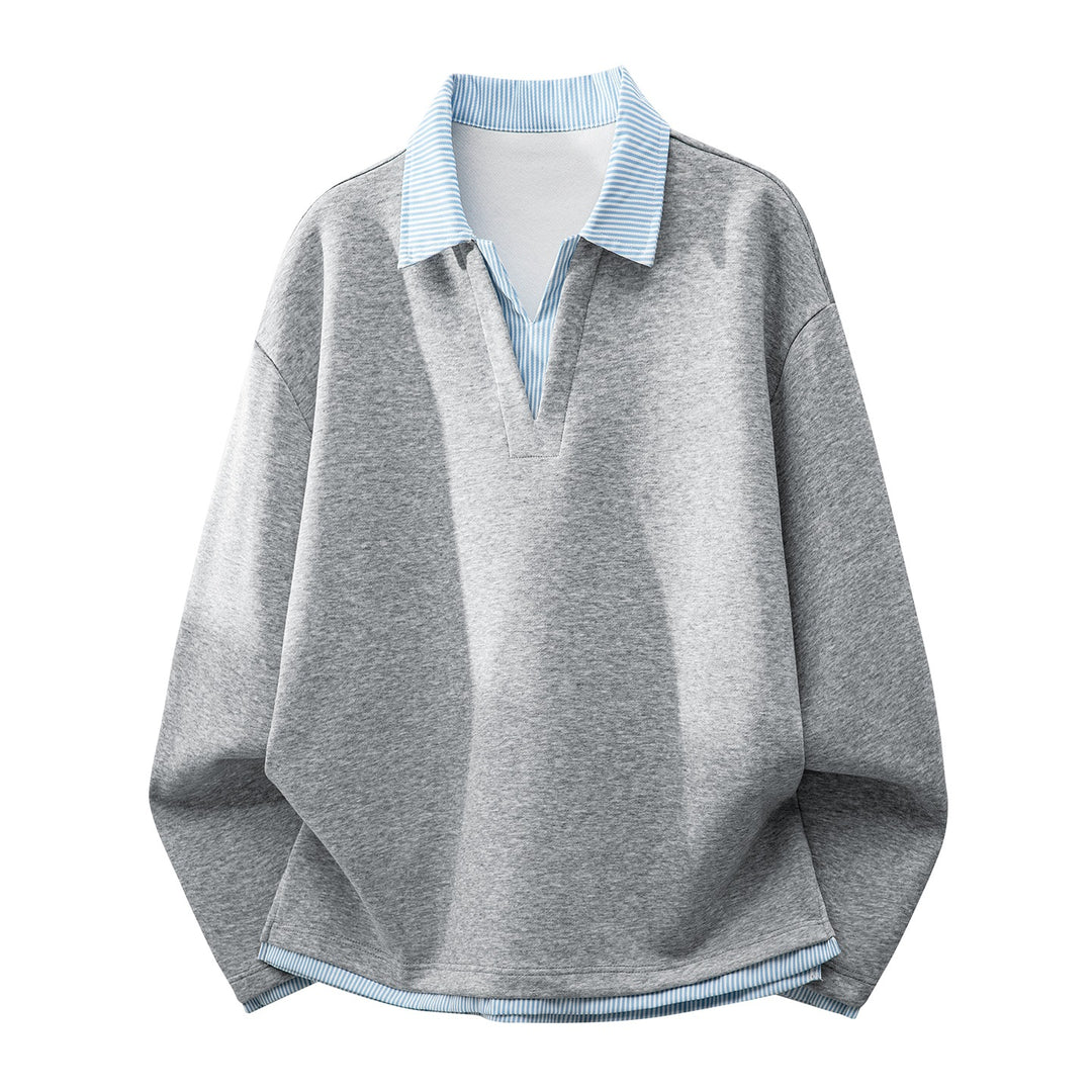 Unisex Oversize-Sweatshirt mit eingearbeitetem Hemdkragen und V-Ausschnitt-Detail Echoarchiv