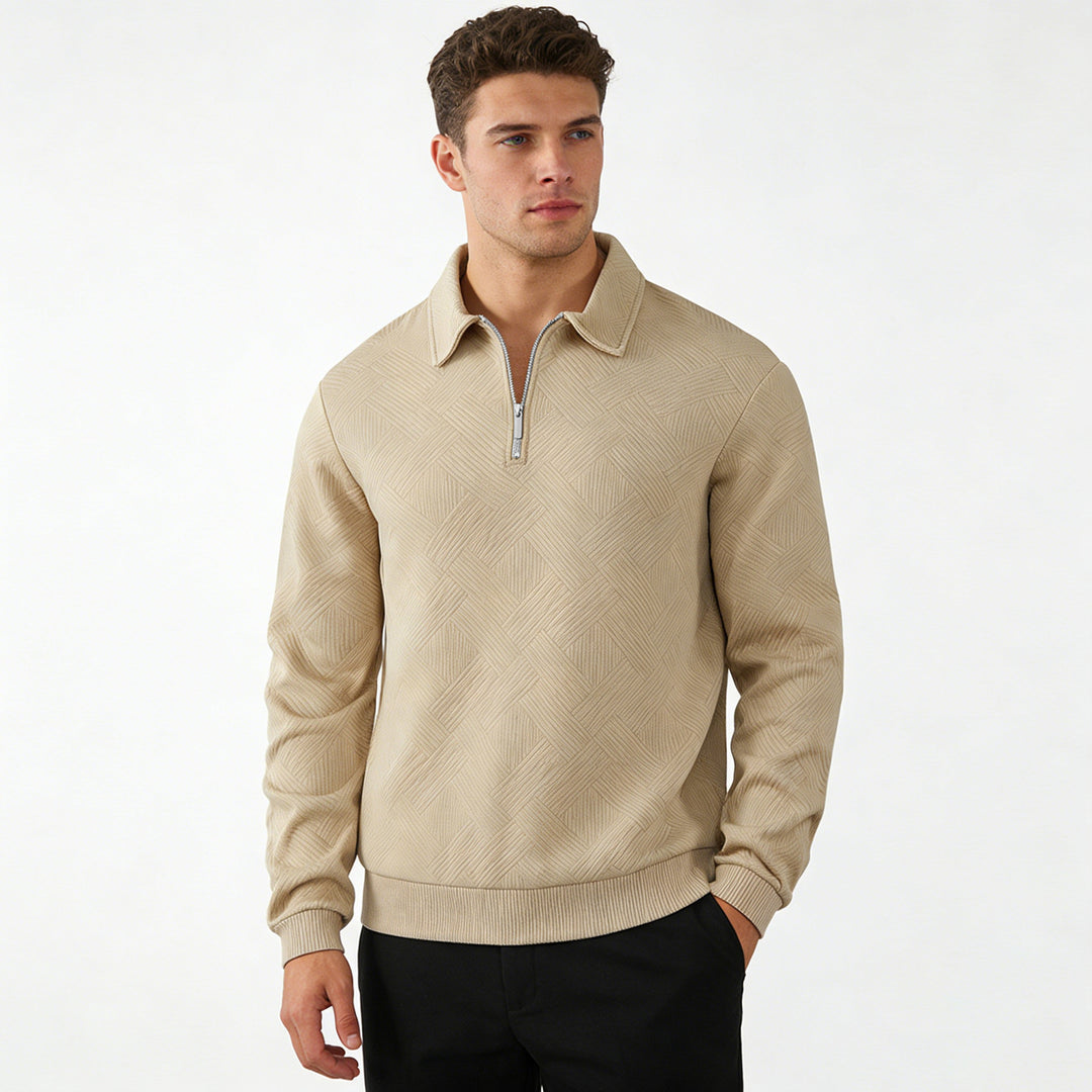 Herren Strukturierter Halbzip-Pullover mit Kragen und Rippbündchen Echoarchiv