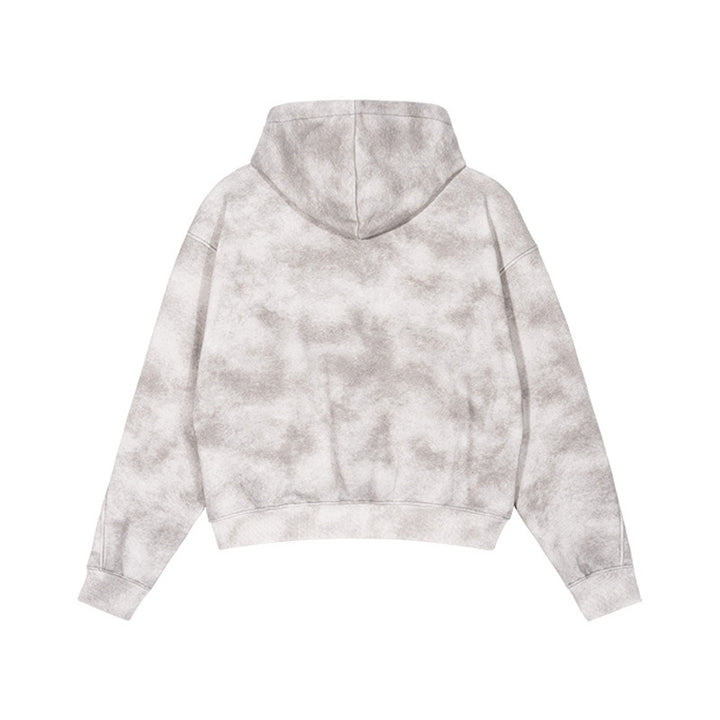 Unisex Kurz geschnittene Reißverschluss-Kapuzenjacke aus French-Terry mit Cloud-Dye-Effekt und Raglannähten Echo Archiv