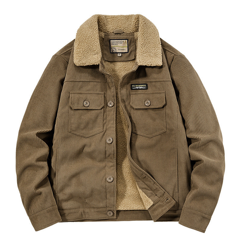 Herren Cord-Workjacke mit Sherpa-Innenfutter, Reverskragen und Druckknopfleiste – Taviero