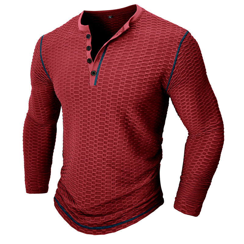 Herren Langarmshirt mit strukturiertem Design und modischem Henley-Ausschnitt Echoarchiv