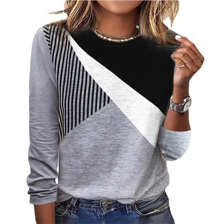 Damen Farbblock Langarmshirt mit schrägem Streifenmuster und Rundhalsausschnitt Echoarchiv