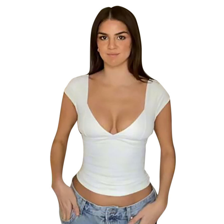 Damen figurbetontes T-Shirt mit tiefem V-Ausschnitt Echo Archiv