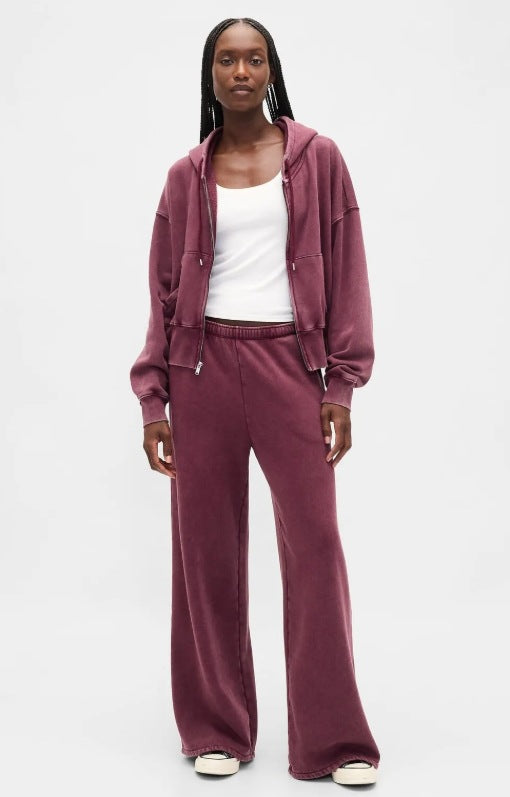 Damen nan zweiteiliges Frottee-Loungewear-Set mit Reißverschluss-Kapuzenjacke und weit geschnittener Jogginghose Echo Archiv