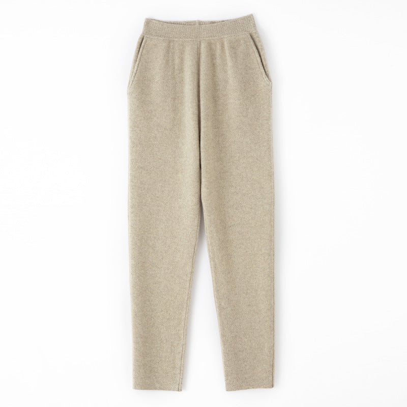 Damen Kaschmir‑Optik Strickhose mit elastischem Bund, konischer Silhouette und Eingrifftaschen Echoarchiv
