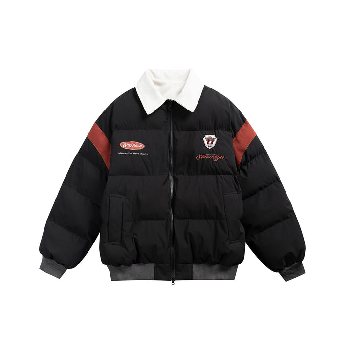 Damen Kurz geschnittene wattierte Blousonjacke mit kontrastierendem Kragen und Stickdetails Echoarchiv