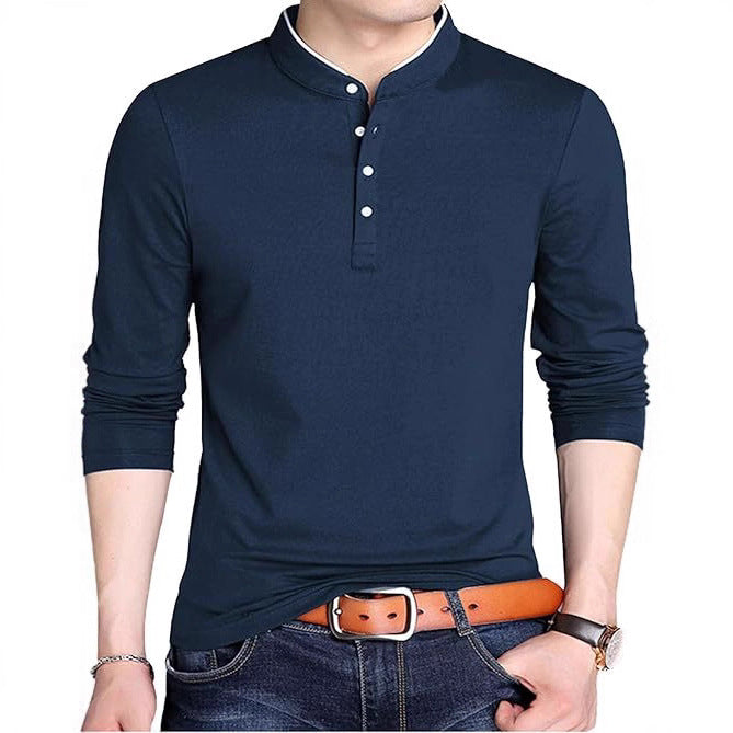 Herren Langarm-Henley-Shirt mit modernem Kragen und Knopfleiste Echoarchiv