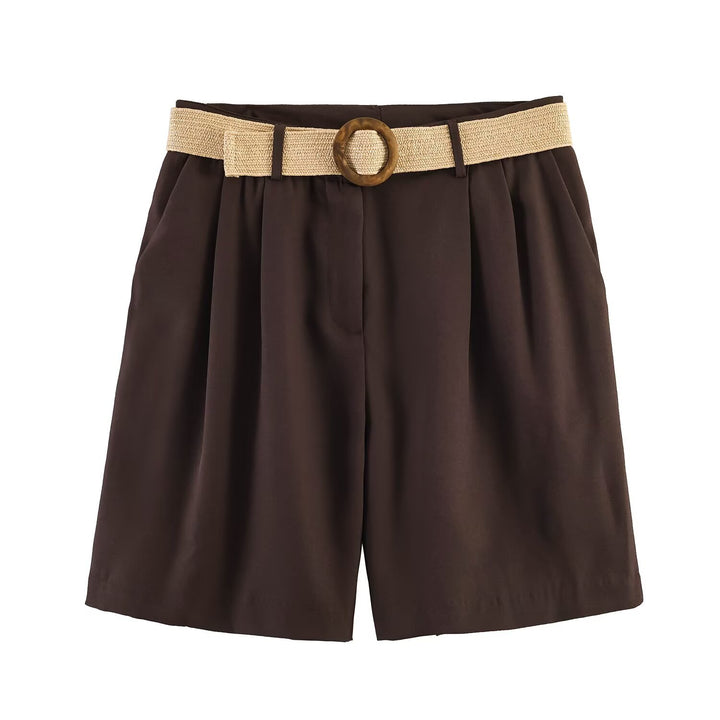 Damen elegante Shorts mit breitem, geflochtenem Gürtel Echo Archiv