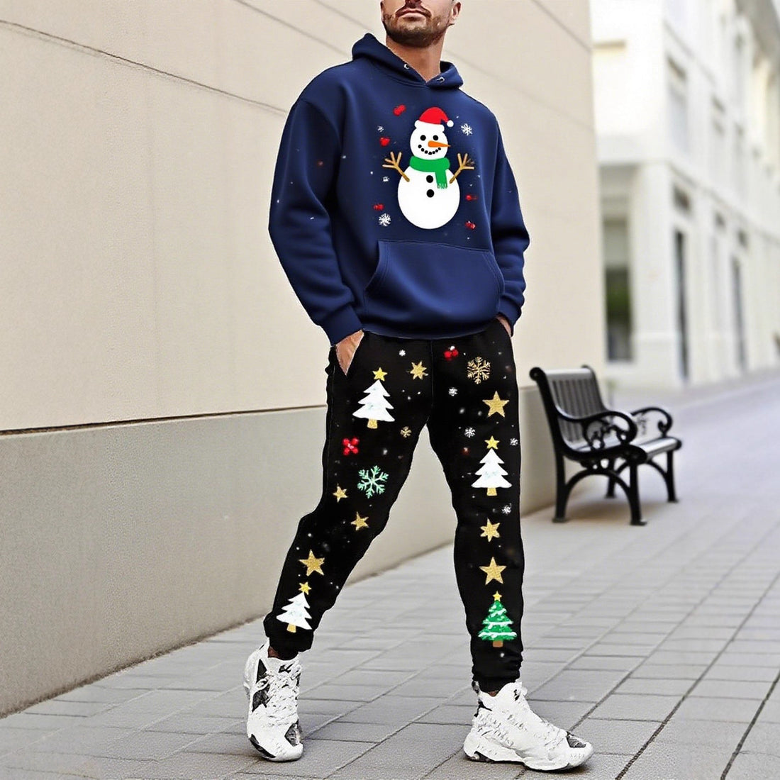 Herren Weihnachtsmotiviere Kapuzenpullover und Jogginghose Set – Cavarno