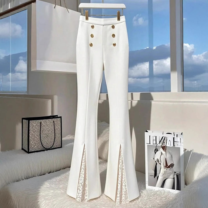 Damen Modische Flared-Hosen mit eleganten Knopfdetails und seitlichem Schlitz Echo Archiv