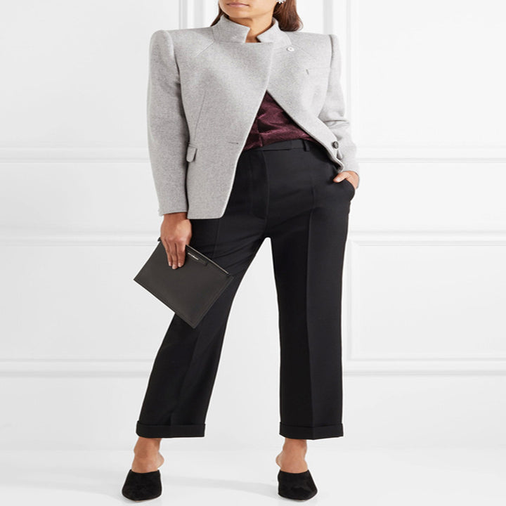 Damen Taillierter Wollmix‑Blazer mit Stehkragen, strukturierter Schulter und Pattentaschen Echoarchiv