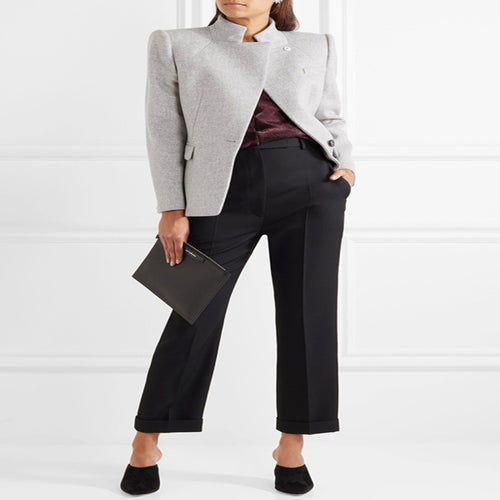 Damen Taillierter Wollmix‑Blazer mit Stehkragen, strukturierter Schulter und Pattentaschen Echoarchiv