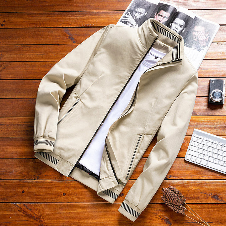 Herren Casual‑Fieldblouson im Bomberstil mit gestreiftem Stehkragen und Rippbündchen – Brevano