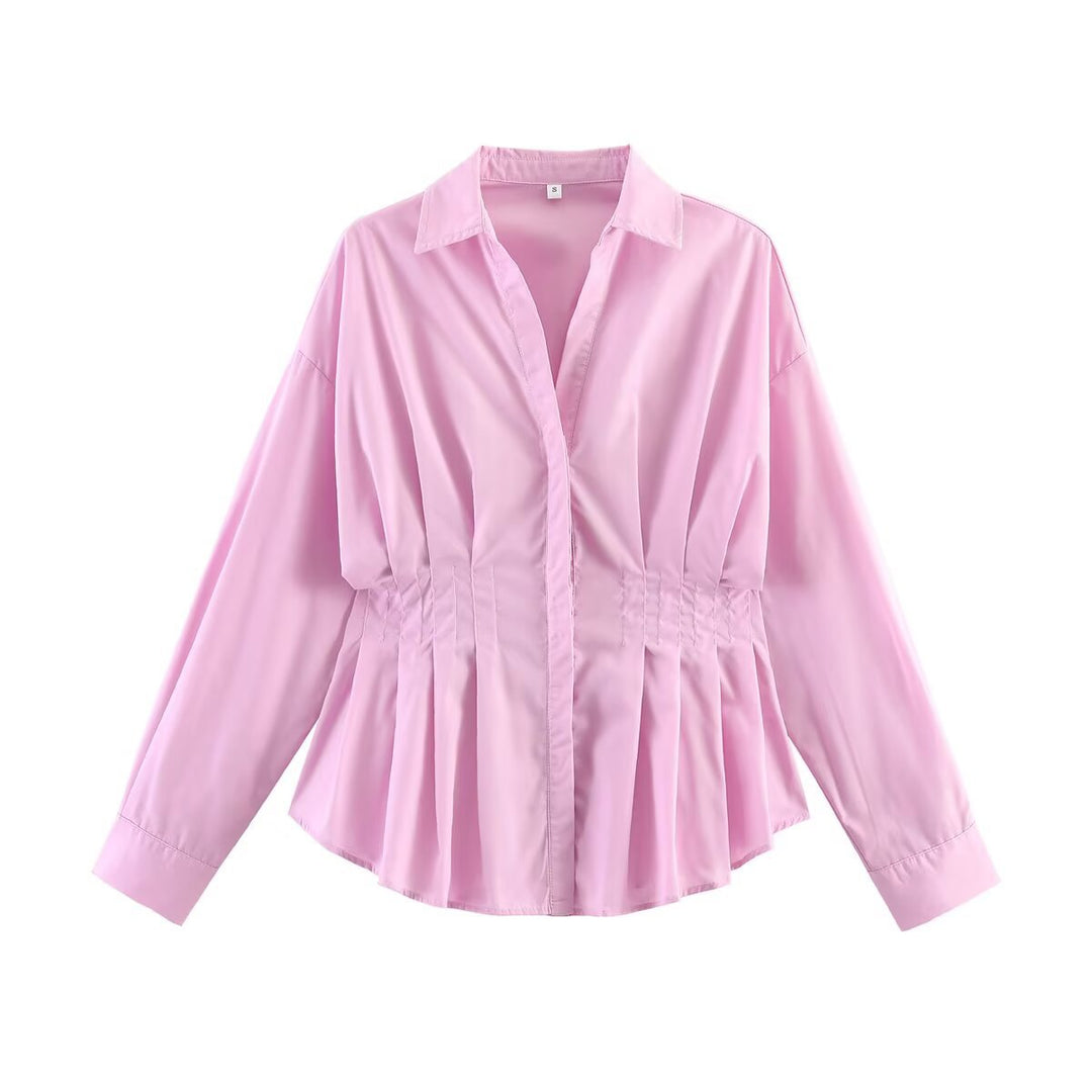 Damen Taillierte Blusenshirt-Jacke mit Kellerfalten und verdeckter Knopfleiste Echo Archiv