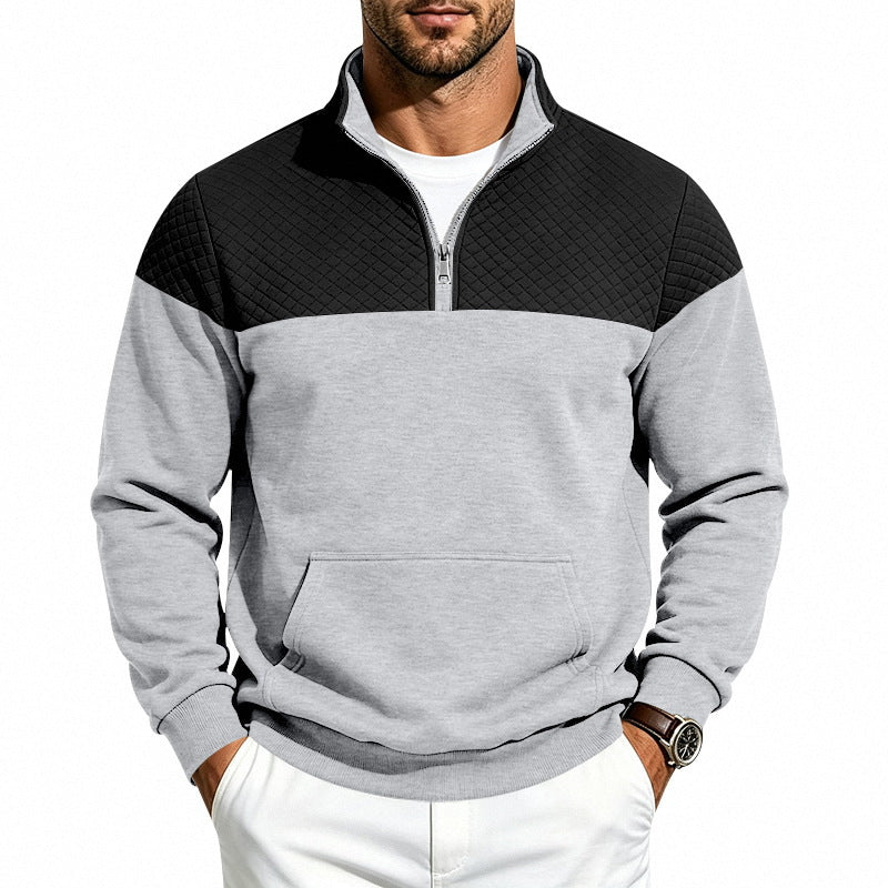 Herren Sweatshirt mit kurzem Reißverschluss, wattierter Brustpartie und Kängurutasche – Norvane