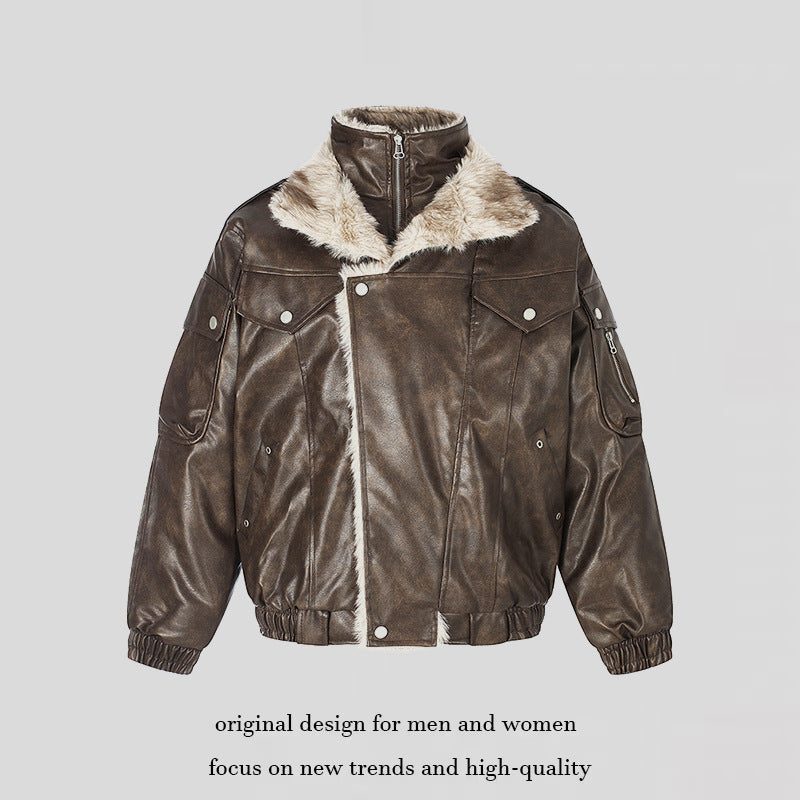 Damen Oversize Kunstleder-Fliegerjacke mit Teddyfutter und Stehkragen Echoarchiv
