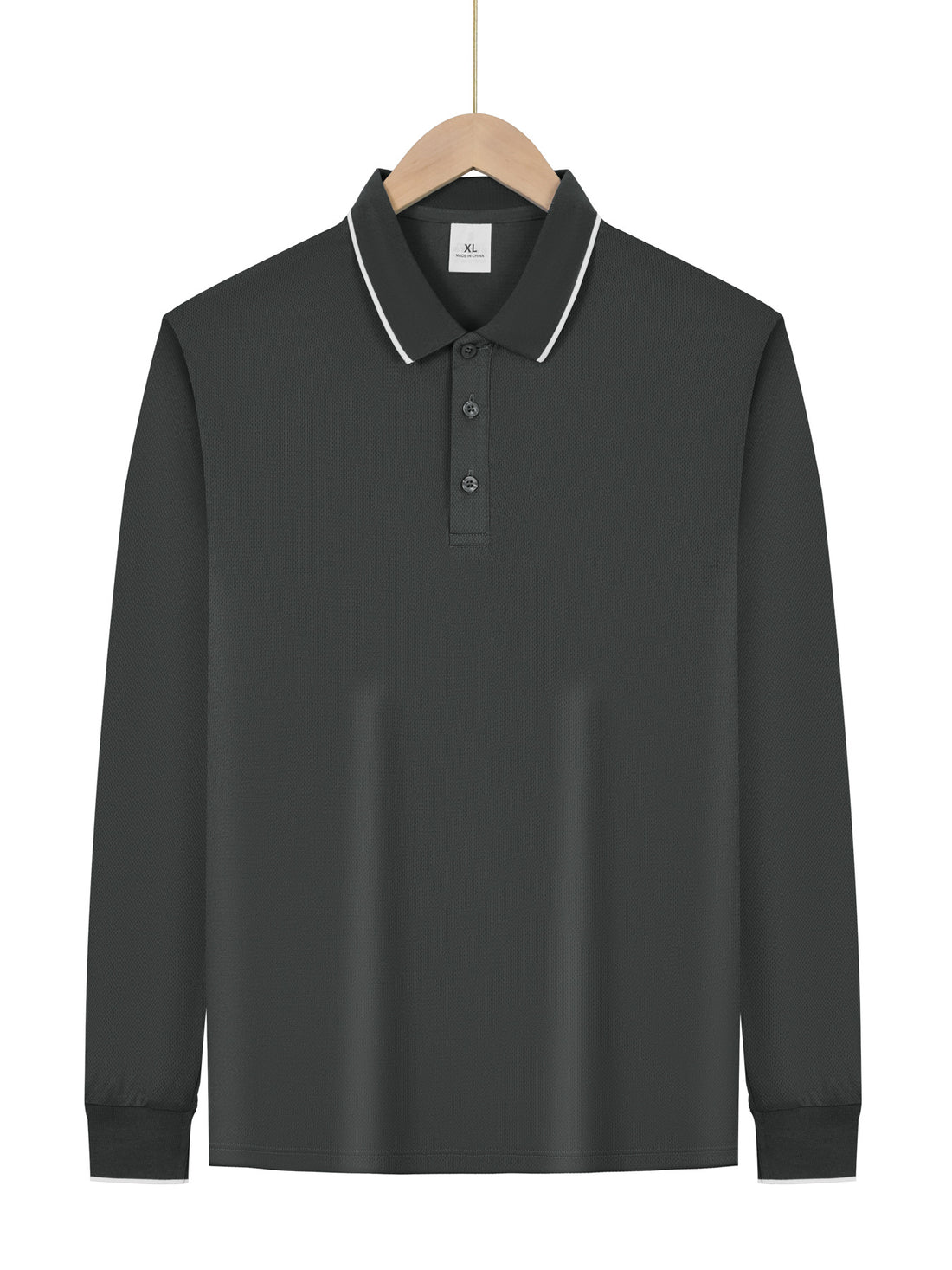 Herren langärmeliges Piqué-Poloshirt mit Kontrastpaspel am Kragen und Bündchen – Cavello