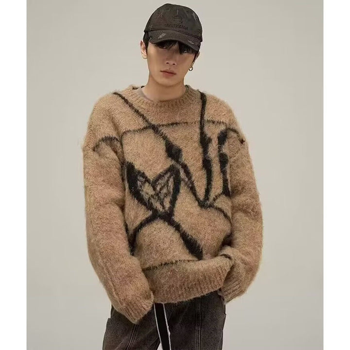 Herren Modischer Oversized Pullover mit einzigartigem Muster Echoarchiv