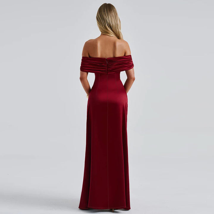 Damen schulterfreies Maxikleid mit eleganter Raffung und figurbetontem Schnitt Echo Archiv