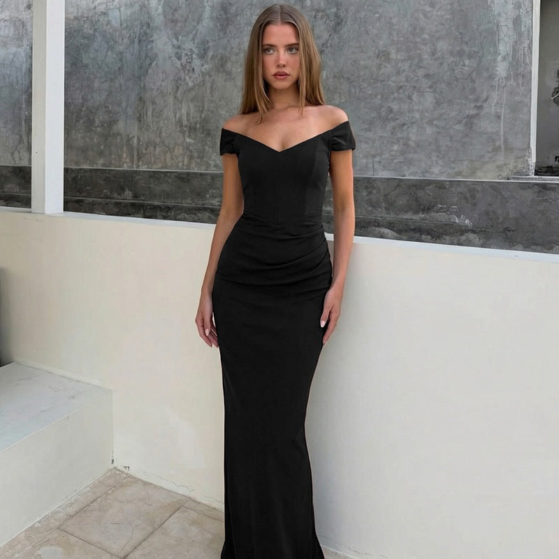 Damen Elegantes Maxikleid mit verführerischem V-Ausschnitt und transparenten Ärmeln Echo Archiv