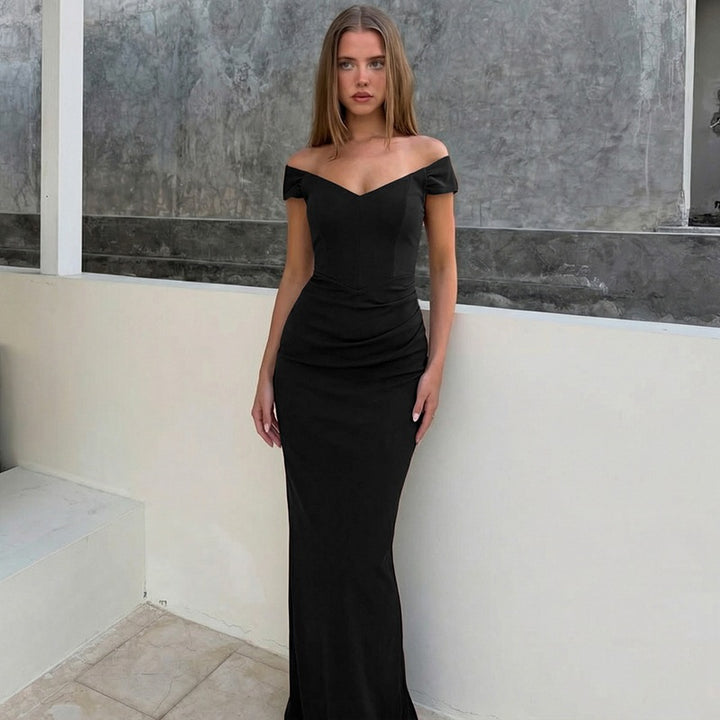 Damen Elegantes Maxikleid mit verführerischem V-Ausschnitt und transparenten Ärmeln Echo Archiv