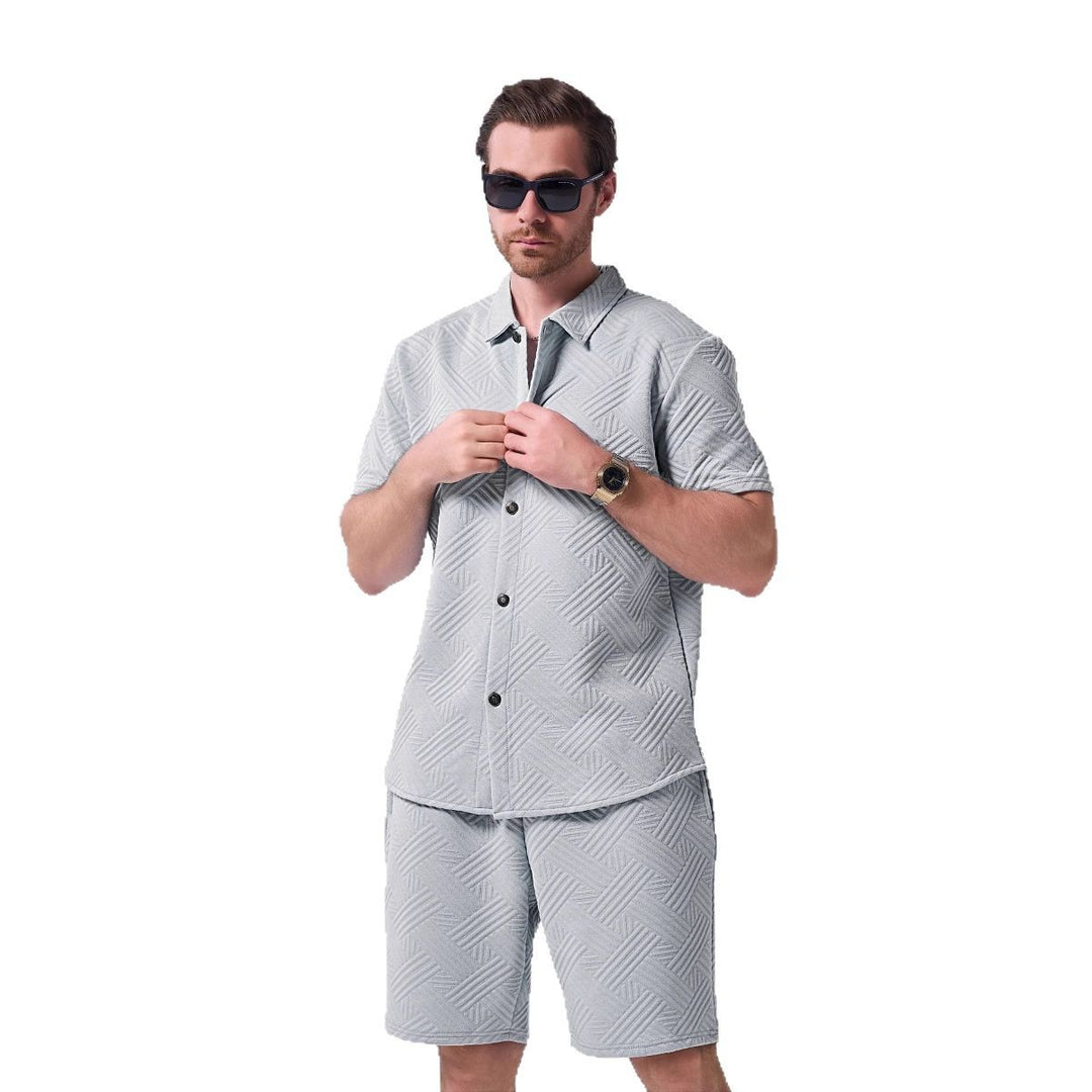 Herren kurzärmliges Freizeithemd und Shorts-Set mit strukturiertem Design Echoarchiv