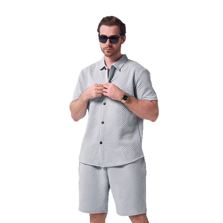 Herren kurzärmliges Freizeithemd und Shorts-Set mit strukturiertem Design Echoarchiv