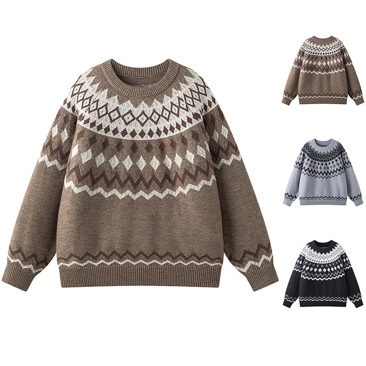 Damen Grobstrickpullover mit geometrischem Muster Echoarchiv