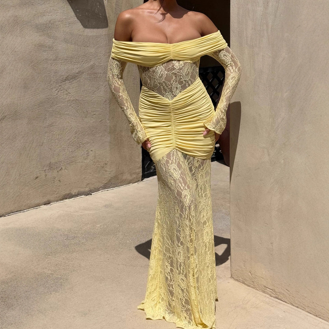 Damen Elegantes Spitzen-Maxikleid mit elegantem Off-Shoulder Design und Raffungen Echo Archiv