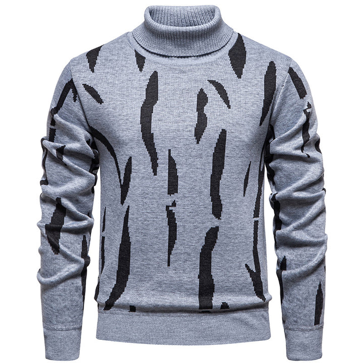 Herren Strukturierter Rollkragenpullover mit abstraktem Jacquardmuster und gerippten Abschlüssen Echo Archiv